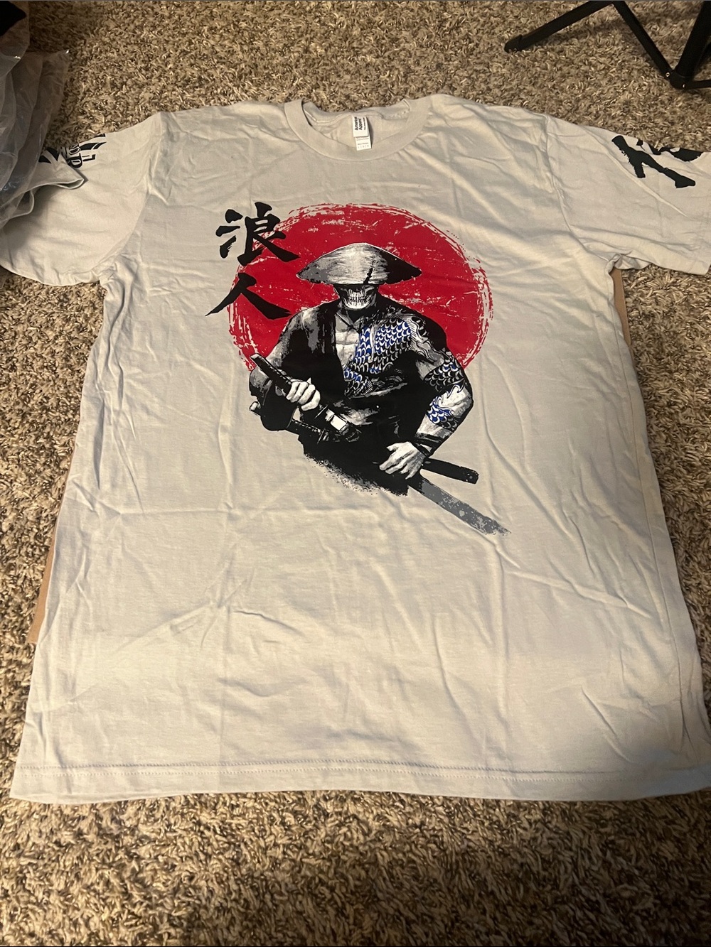 American Apparel Light Gray Short-Sleeve Samurai Graphic Tee with Red Sun